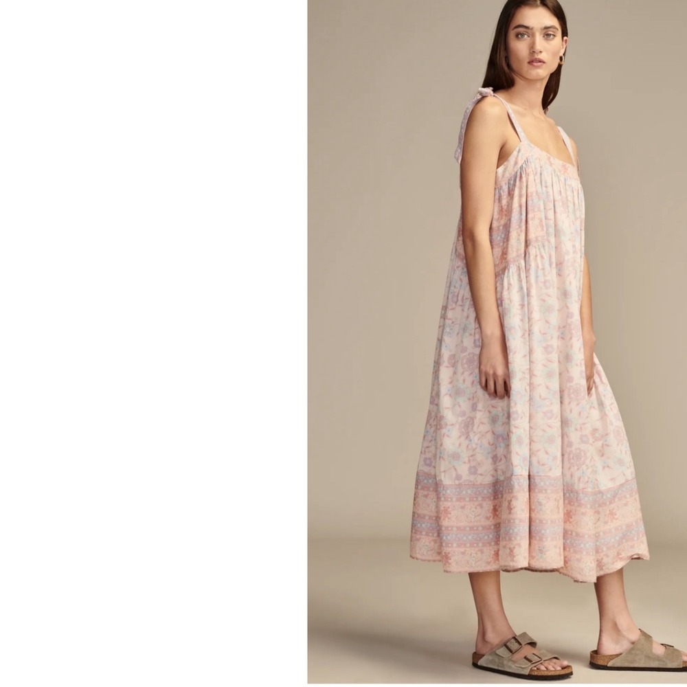 Lucky Brand Grateful Dead Floral Dancing Bears Whimsical Boho Midi Dress Pink M - Picture 9 of 12